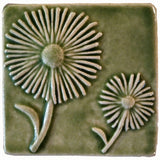 Daisies 4"x4" Ceramic Handmade Tile - Spearmint Glaze