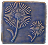 Daisies 4"x4" Ceramic Handmade Tile - Watercolor Blue Glaze