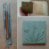 Dandelion 4"x4" Ceramic Handmade Tile - process photos