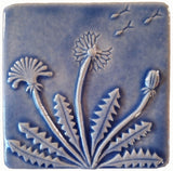 Dandelion 4"x4" Ceramic Handmade Tile - Watercolor blue glaze