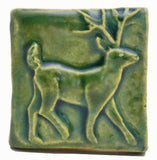 Deer 2"x2" Ceramic Handmade Tile - Leaf Green Glaze