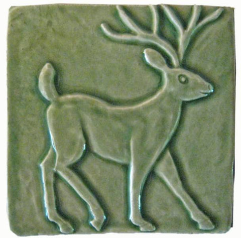 Deer 4"x4" Ceramic Handmade Tile - Spearmint Glaze