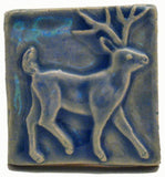 Deer 2"x2" Ceramic Handmade Tile - Watercolor Blue Glaze
