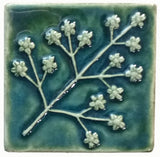 Delicate Floret 4"x4" Ceramic Handmade Tile - Leaf Green Glaze