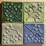Delicate Floret 4"x4" Ceramic Handmade Tile - Multicolored grouping 
