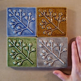 Delicate Floret 4"x4" Ceramic Handmade Tile - size reference