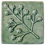 Delicate Floret 4"x4" Ceramic Handmade Tile - Spearmint Glaze