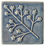 Delicate Floret 4"x4" Ceramic Handmade Tile - watercolor Blue Glaze