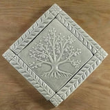 6"x6" Tree of Life Ceramic Handmade Tiles With 1" Border - Gray Glaze