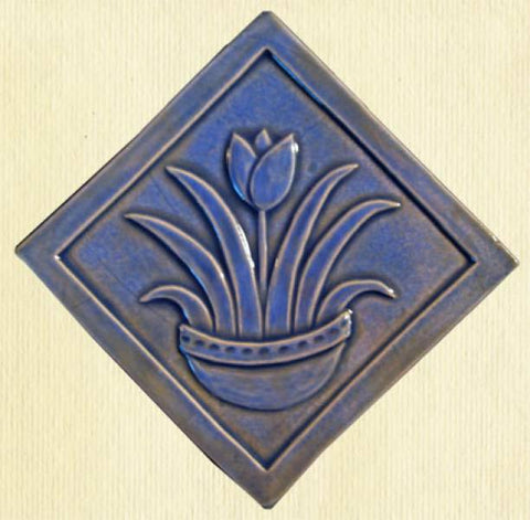 Diagonal Tulip 6"x6" Ceramic Handmade Tile - Watercolor Blue Glaze