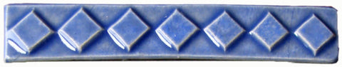 Diamonds 1"x6" Border Ceramic Handmade Tile - Watercolor Blue Glaze