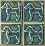 Dog Facing left 3"x3" Ceramic Handmade Tile - leaf green glaze grouping
