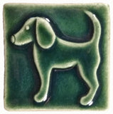 Dog Facing left 3"x3" Ceramic Handmade Tile - leaf green glaze