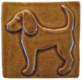 Dog 2 (facing Left) 4"x4" Ceramic Handmade Tile - Honey Glaze