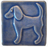 Dog 2 (facing Left) 4"x4" Ceramic Handmade Tile - Watercolor Blue Glaze