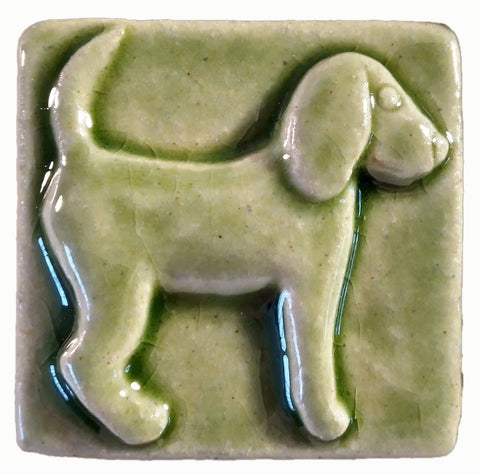 Dog (facing Right) 2"x2" Ceramic Handmade Tile - Spearmint Glaze