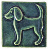 Dog 2 (facing Left) 4"x4" Ceramic Handmade Tile - Leaf Green Glaze