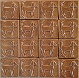 Dog Facing right 3"x3" Ceramic Handmade Tile - honey glaze grouping