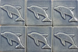 Dolphin 3"x3" Ceramic Handmade Tile - watercolor blue glaze grouping