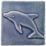 Dolphin 3"x3" Ceramic Handmade Tile - watercolor blue glaze