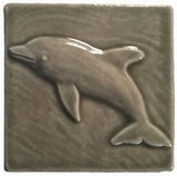 Dolphin 4"x4" Ceramic Handmade Tile - Gray Glaze