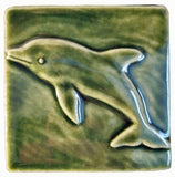 Dolphin 4"x4" Ceramic Handmade Tile - leaf green Glaze