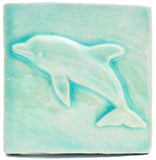 Dolphin 4"x4" Ceramic Handmade Tile - Pacific Blue Glaze
