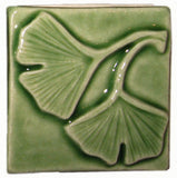 Double Ginkgo 2"x2" Ceramic Handmade Tile - Spearmint Glaze