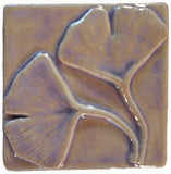 Double Ginkgo Leaf 4"x4" Ceramic Handmade Tile -Hyacinth Glaze