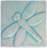 Dragonfly 4"x4" Ceramic Handmade Tile - Pacific Blue Glaze