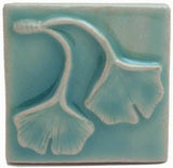 Double Ginkgo Leaf 3"x3" Ceramic Handmade Tile - Pacific Blue