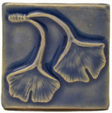 Double Ginkgo Leaf 3"x3" Ceramic Handmade Tile - Watercolor Blue
