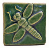 Dragonfly 2"x2" Ceramic Handmade Tile - Leaf Green Glaze