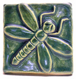 Dragonfly 3"x3" Ceramic Handmade Tile - Leaf Green Glaze