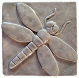 Dragonfly 4"x4" Ceramic Handmade Tile - Gray Glaze