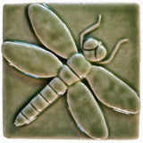 Dragonfly 4"x4" Ceramic Handmade Tile - Spearmint Glaze