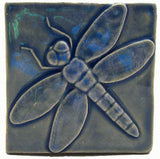 Dragonfly 4"x4" Ceramic Handmade Tile - Watercolor Blue Glaze