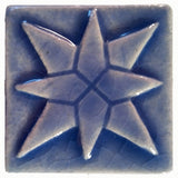 Eight Pointed Star 2"x2" Ceramic Handmade Tile - watercolor blue glaze 