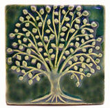 Elm Tree 4"x4" Ceramic Handmade Tile - Leaf Green Glaze