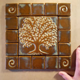 Elm Tree Ceramic Handmade Tile With 2" Border -Autumn Glaze Size reference