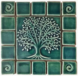 Elm Tree Ceramic Handmade Tile With 2" Border -Leaf Green Glaze