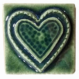 Fancy Heart 2"x2" Ceramic Handmade Tile - Leaf Green Glaze