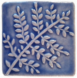 Fern 4"x4" Ceramic Handmade Tile - Watercolor Blue Glaze