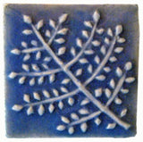Fern 2"x2" Ceramic Handmade Tile - Watercolor Blue Glaze