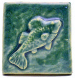 Fish 2"x2" Ceramic Handmade Tile - Leaf Green Glaze