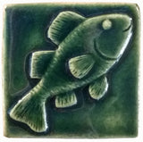 Fish 3"x3" Ceramic Handmade Tile - leaf green glaze