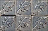 Fish 3"x3" Ceramic Handmade Tile - watercolor blue glaze grouping