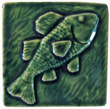 Fish 4"x4" Ceramic Handmade Tile - Leaf Green Glaze