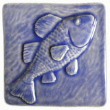 Fish 4"x4" Ceramic Handmade Tile - Watercolor Blue Glaze
