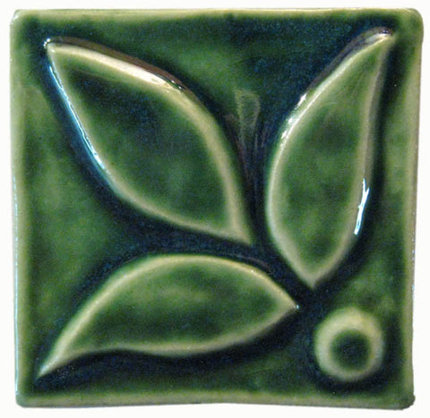 Fleur 3"x3" Ceramic Handmade Tile - Leaf Green Glaze